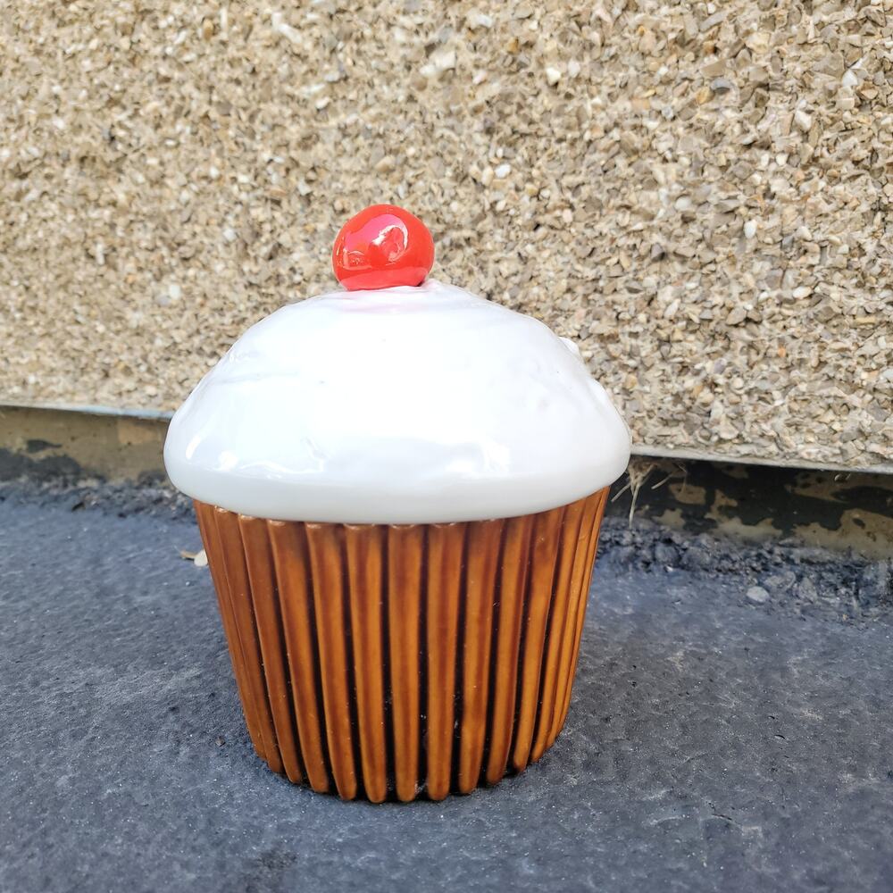 Vintage Big Cupcake Ceramic Cookie Jar